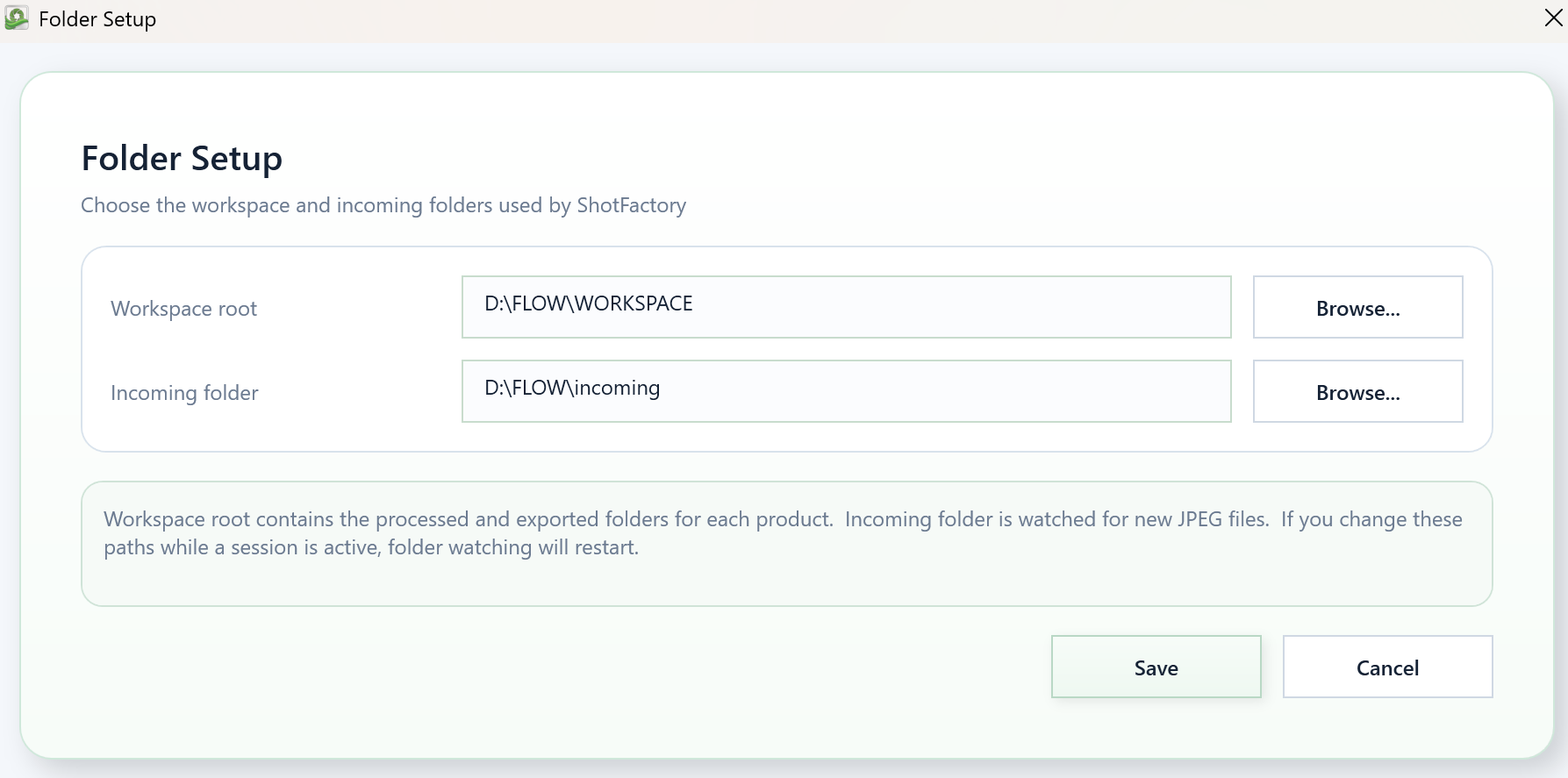 ShotFactory folder setup — export presets and output configuration